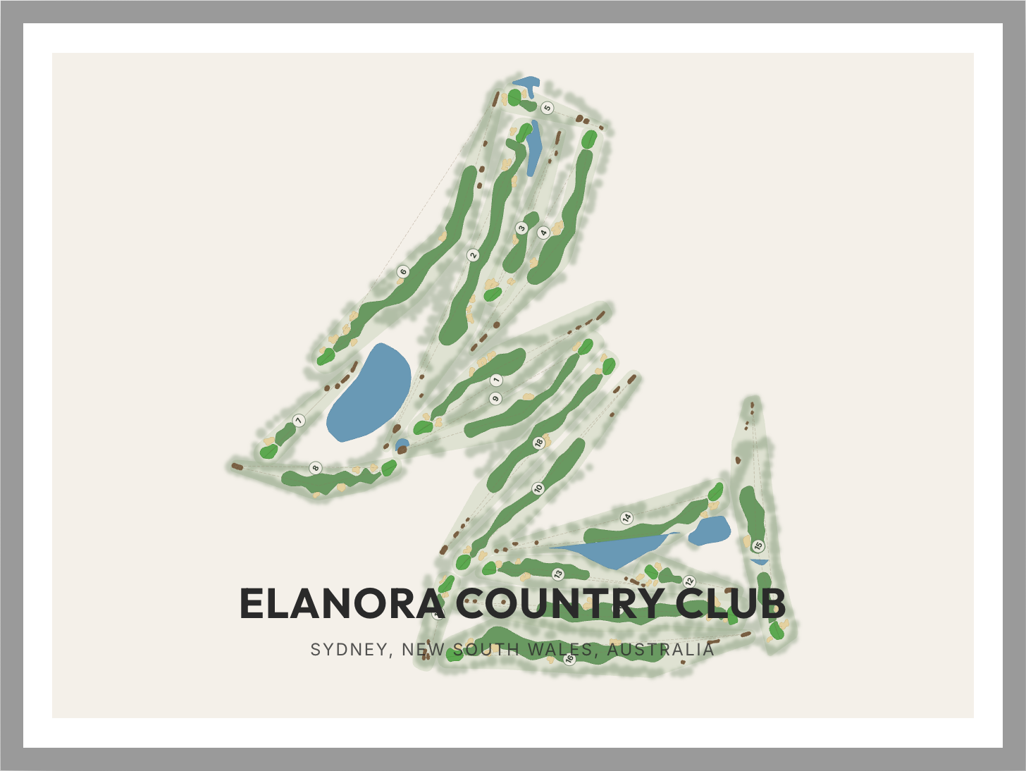 Framed art print of the Elanora Country Club course map in Sydney, Australia
